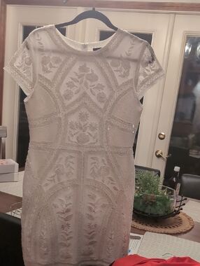 Lulu's Ivory Beaded Floral Mesh Mini Dress